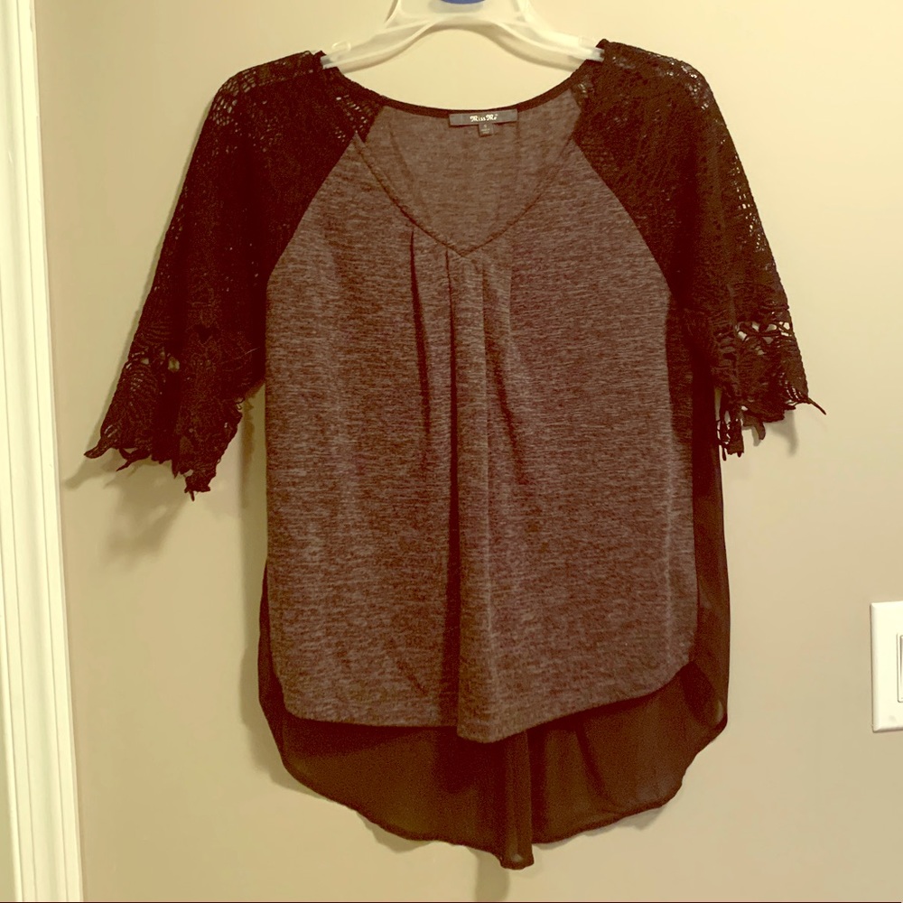 Gray and black top